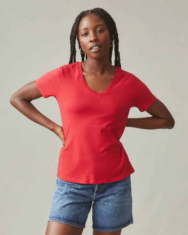 Classic Cotton V-Neck Tee - Tango RedVNeckTopHydra