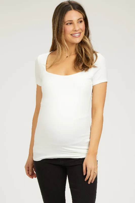 Oversized Short Sleeve TopsIvory Square Neck Short Sleeve Maternity Top