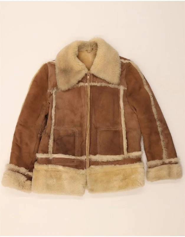 VINTAGE Womens Shearling Jacket IT 50 XL BrownThermal Jackets