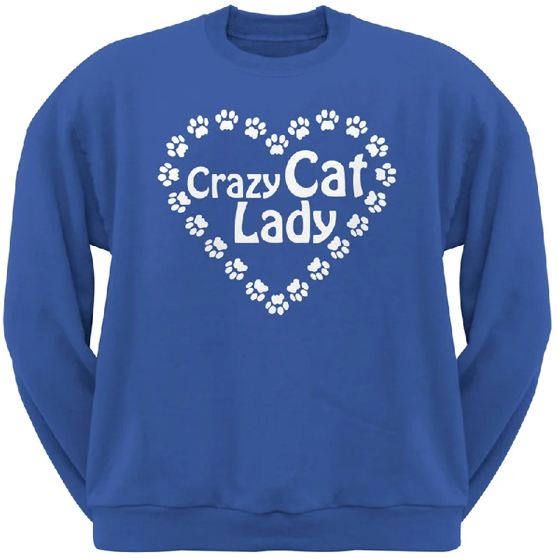 Crazy Cat Lady Paw Heart Blue Crew Neck SweatshirtCrewneckcraft