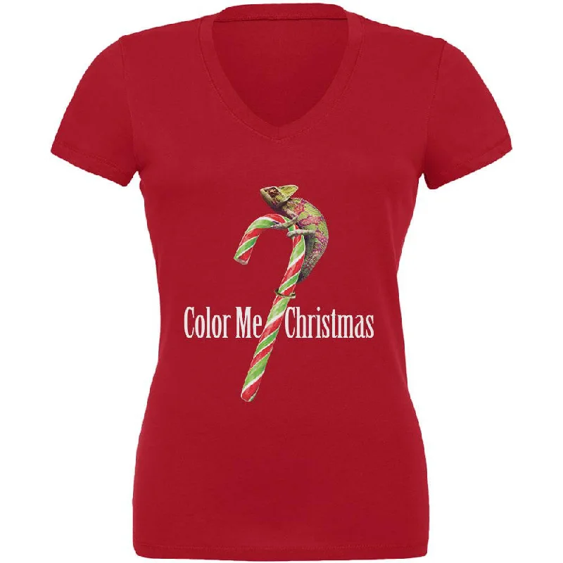 Color Me Christmas Chameleon Red Juniors V-Neck T-ShirtVNeckTop