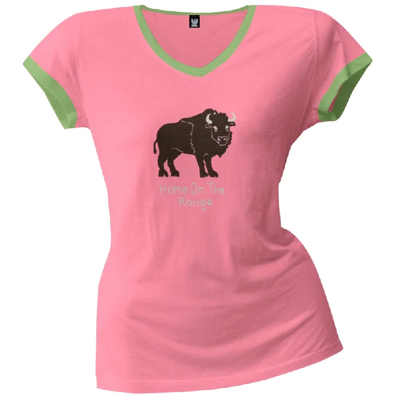 Buffalo Home on the Range Women's V-Neck Ringer Pajama T-ShirtVNeckTopSamurai