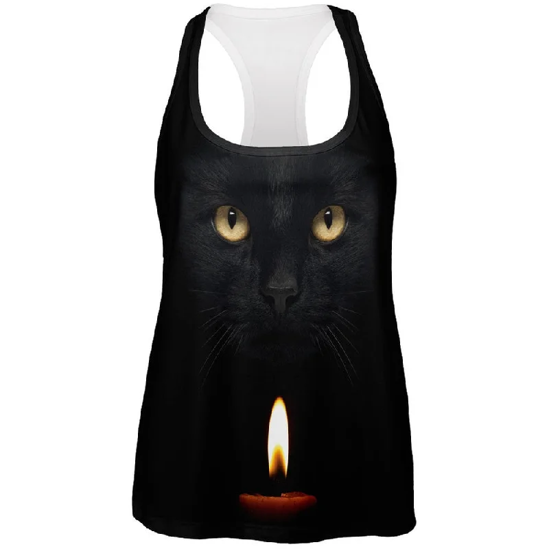 Cycling vestHalloween- Black Cat By Candle Light All Over Womens Racerback Tank