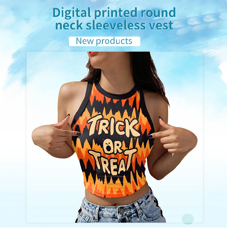 Boat Neck Short Sleeve TopsEuropean And American Spicy Girls Digital Printing Outerwear Short Sleeveless T-shirt