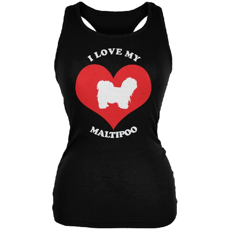 Mesh jacketValentines I Love My Maltipoo Black Juniors Soft Tank Top