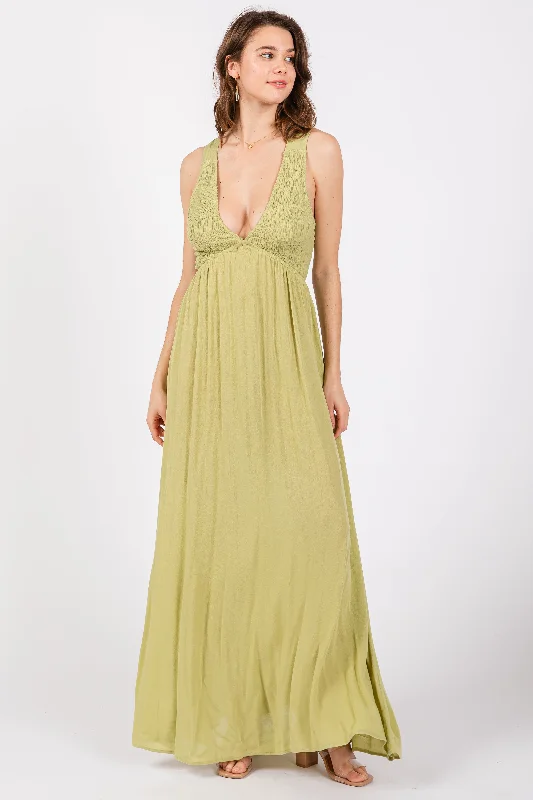 Lime Deep V-Neck Cross Back Maxi DressVNeckTopVibe