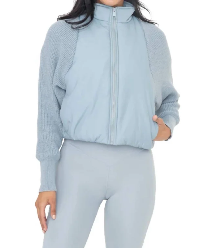 Nylon-Trim Padded Hybrid Zip Jacket In Smokey BlueTasseled Jackets