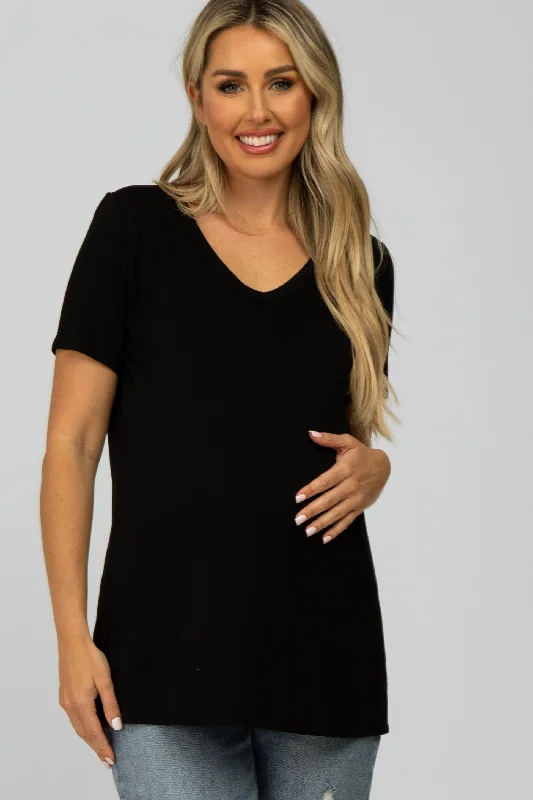 Black V-Neck Short Sleeve Maternity TopVNeckTopValley