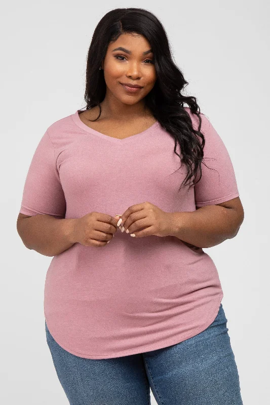 Mauve V-Neck Round Hem Plus TopVNeckTopPinnacle