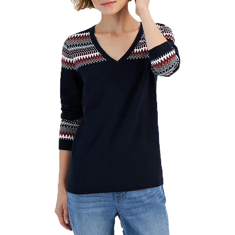 Womens Printed Knit V-Neck SweaterVNeckTopTerra