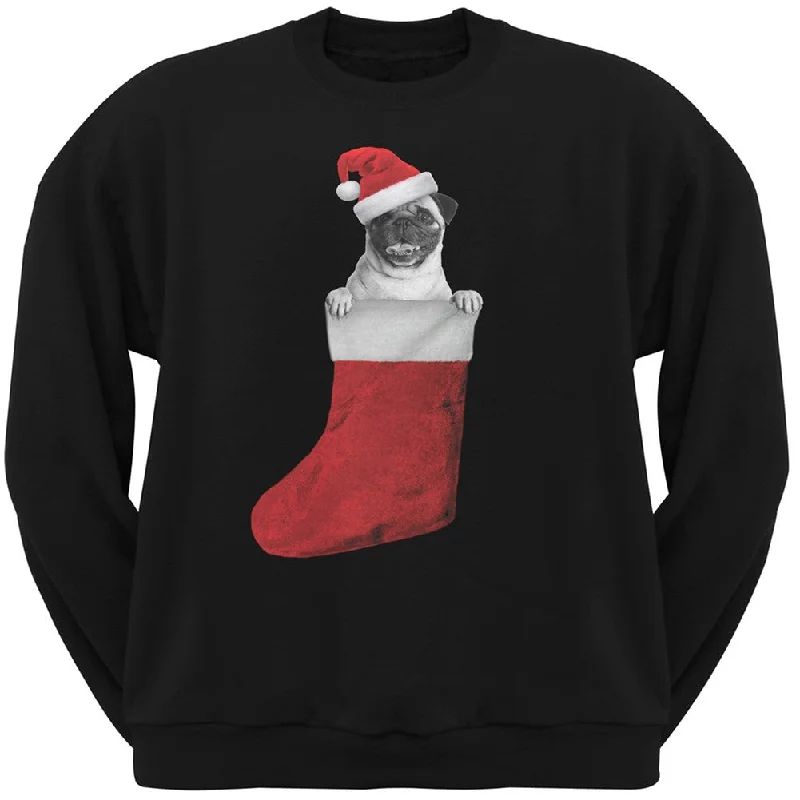 Christmas Stocking Pug Black Crew Neck SweatshirtCrewneckspirit