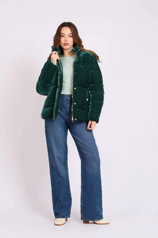 Women Regular Fit Jacket - GreenRibbed Cuff Jackets