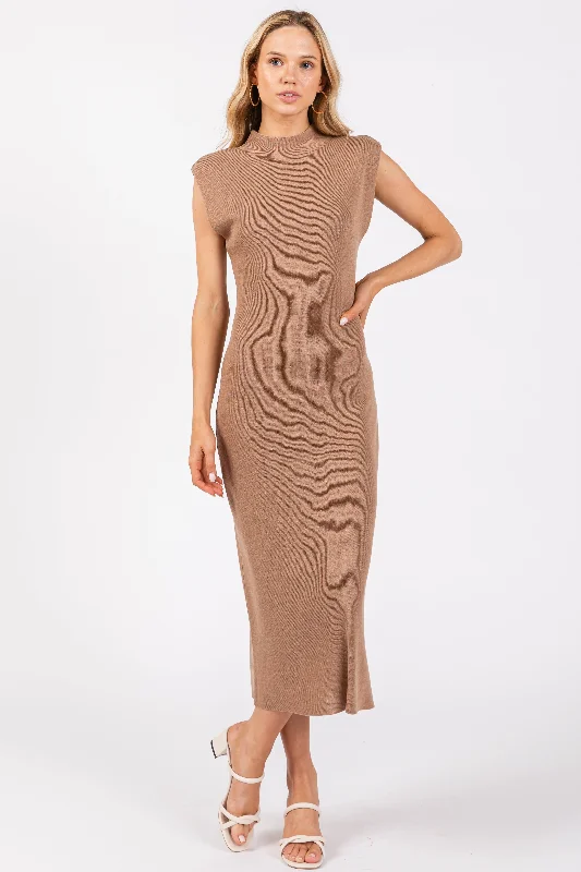 Mocha Knit Mock Neck Midi DressCrinoline Dress