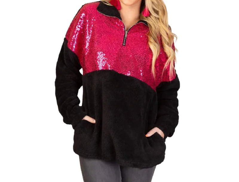 Sequin Sherpa With Pockets In PinkCamping Jackets