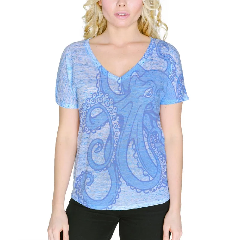 Blue Octopus Ink Women's Slouchy V-Neck T ShirtVNeckTopFlex