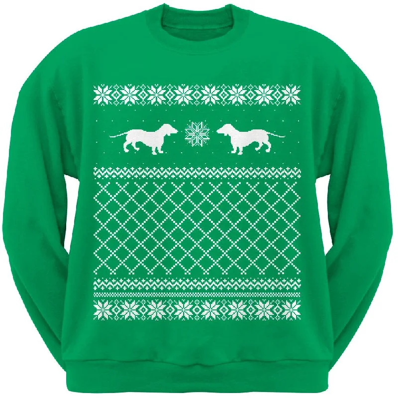 Dachshund Ugly Christmas Sweater Green Adult Crew Neck SweatshirtCrewneckunique