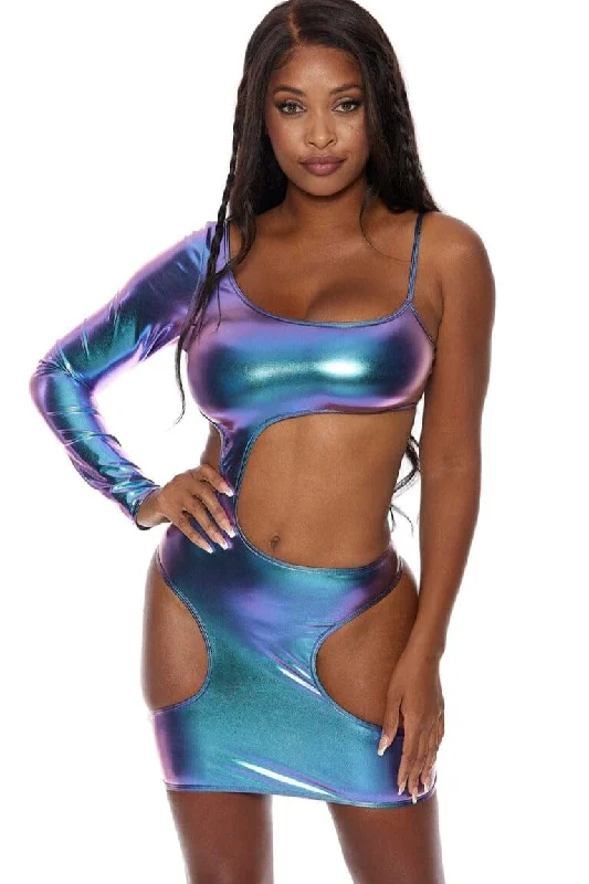 Hologram Liquify Dress with Large Cut OutsWaterproof Dress