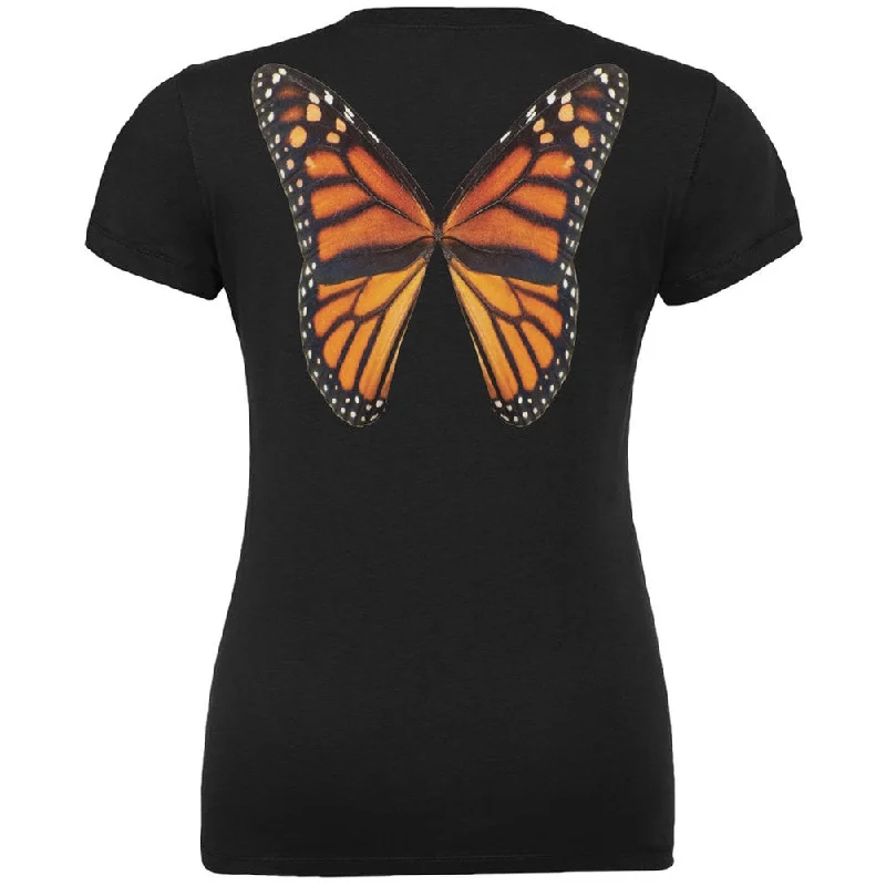 Monarch Butterfly Wings Costume Black Juniors V-Neck T-ShirtVNeckTopX