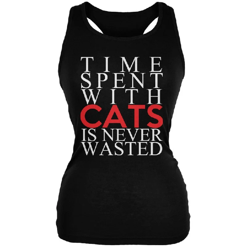 Athletic teeTime Spent With Cats Never Wasted Black Juniors Soft Tank Top