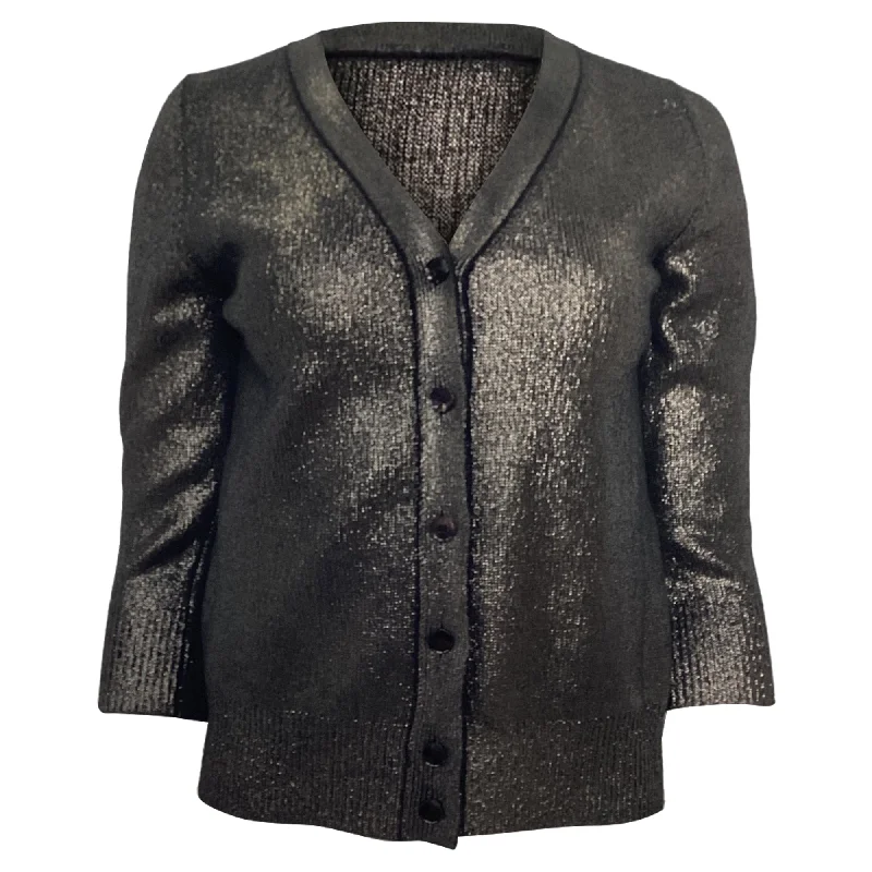 Bottega Veneta Metallic V-Neck Sweater in Black CashmereVNeckTopPulse