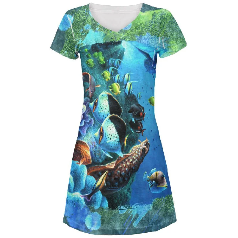 Tropical Reef Splatter All Over Juniors V-Neck DressVNeckTopPhoenix