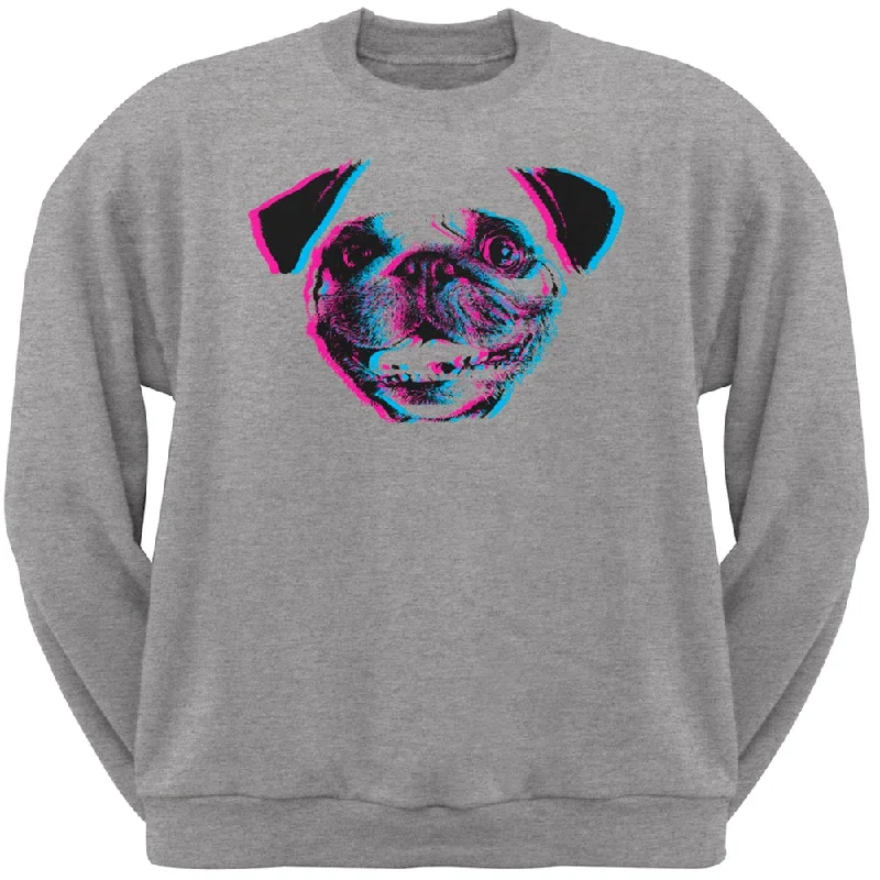 3D Pug Face Grey Adult Crew Neck SweatshirtCrewnecktailor