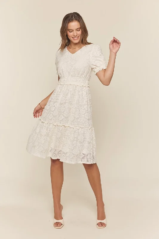 Off White Ruffle Detail Lace DressDirndl Dress