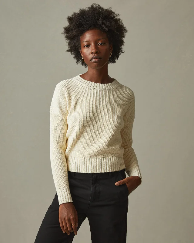 Chunky Cotton Crew Sweater - CremeCrewneckoutfit